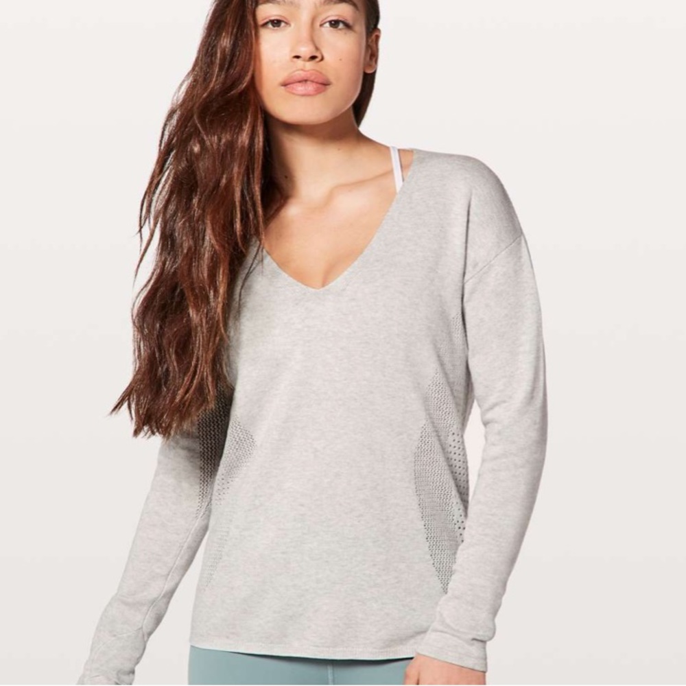 Lululemon Knit V Neck Long Sleeve Gray Perforated sweater